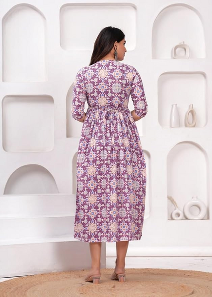 Women's Pure Cotton All Over Printed Kurti Gown Feeding Dress Maternity Gown Feeding Nighty Kurti