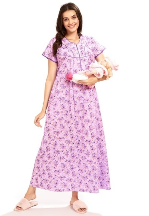 Women's Cotton Printed Feeding Nursing Maternity Nighty