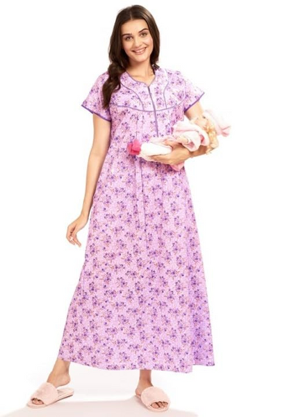Women's Cotton Printed Feeding Nursing Maternity Nighty