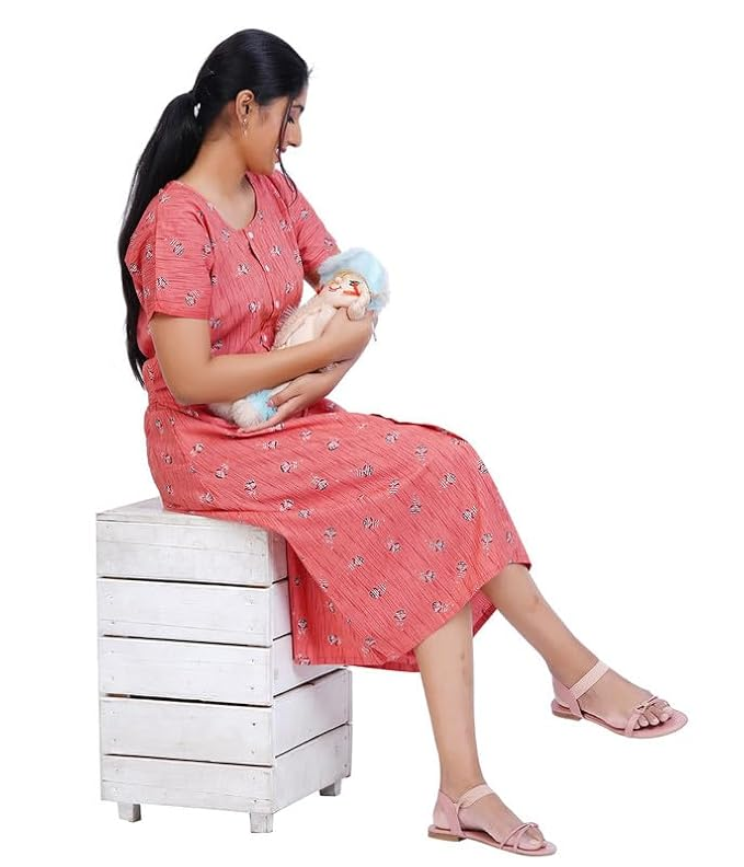 MENMAII Women's [L- 4XL] Full Open/Front Buttoned [a Kind of Adaptive Clothing] Multipurpose Nighty for Maternity/Pregnancy/Elderly/Patient/Feeding/Hospital Purpose Nighty_ Calf Length