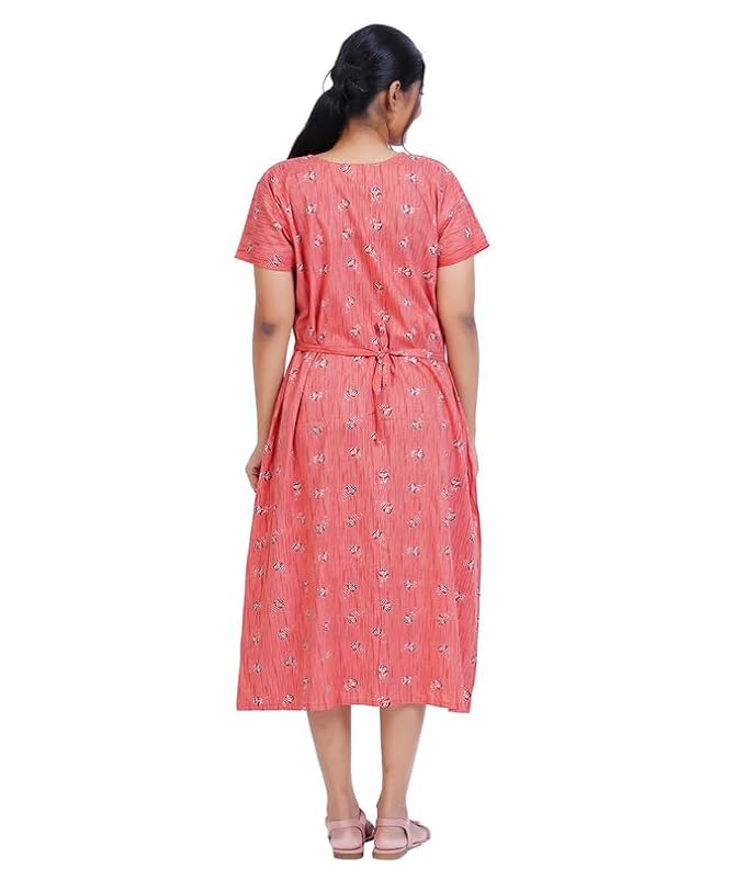 MENMAII Women's [L- 4XL] Full Open/Front Buttoned [a Kind of Adaptive Clothing] Multipurpose Nighty for Maternity/Pregnancy/Elderly/Patient/Feeding/Hospital Purpose Nighty_ Calf Length