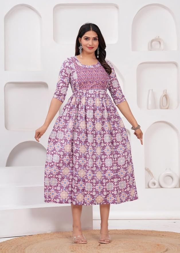 Women's Pure Cotton All Over Printed Kurti Gown Feeding Dress Maternity Gown Feeding Nighty Kurti