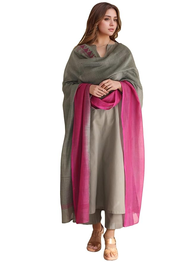 GoSriKi Women's Rayon Viscose Straight Solid Kurta with Pant & Dupatta