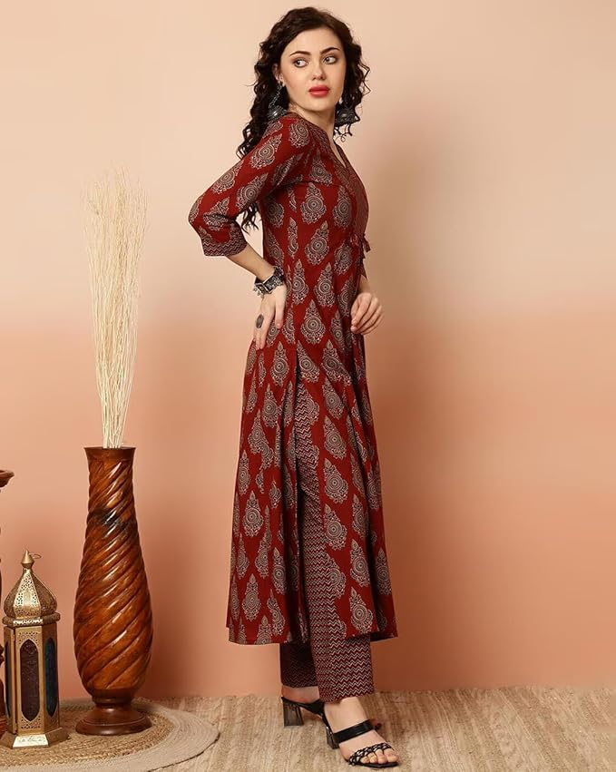 KLOSIA Women Viscose Printed Kurta Pant Dupatta Set