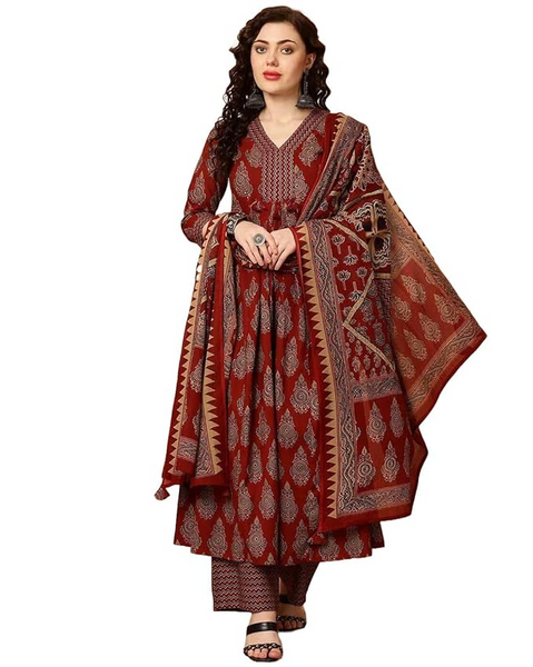 KLOSIA Women Viscose Printed Kurta Pant Dupatta Set